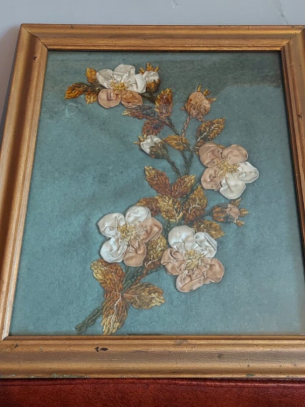 Antique ribbon embroidery velvet floral art hand embroidery